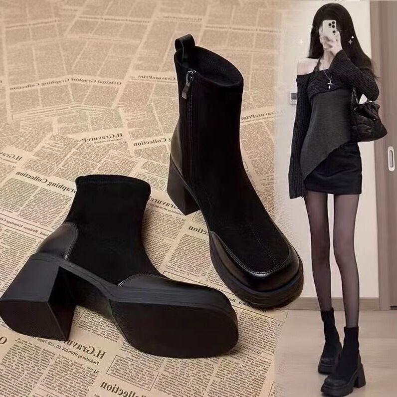 High-heeled Martin boots for women, autumn/winter 2026 new Korean style ankle boots, trendy and stylish short boots for women this year
