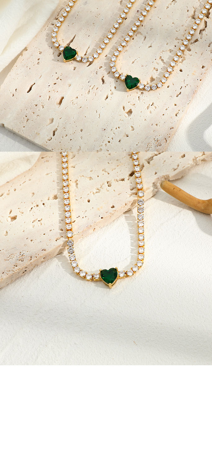 New diamond brass plated 14k real gold heart-shaped zircon copper necklace