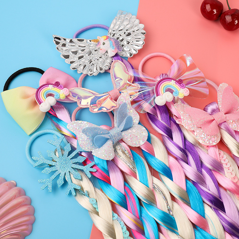 Children's Cartoon Unicorn Color Bowknot Wig Hair Rope Girls Twist Braid Hair Rope display picture 13