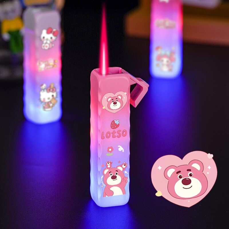 New Cool and Cute Cartoon Pattern Flashing Light Pink Flame Lighter with Personalized Creative Design as a Gift for Boyfriend or Best Friend New Cool and Cute Cartoon Pattern Flashing Light Pink Flame Lighter with Personalized Creative Design as a Gift for Boyfriend or Best Friend