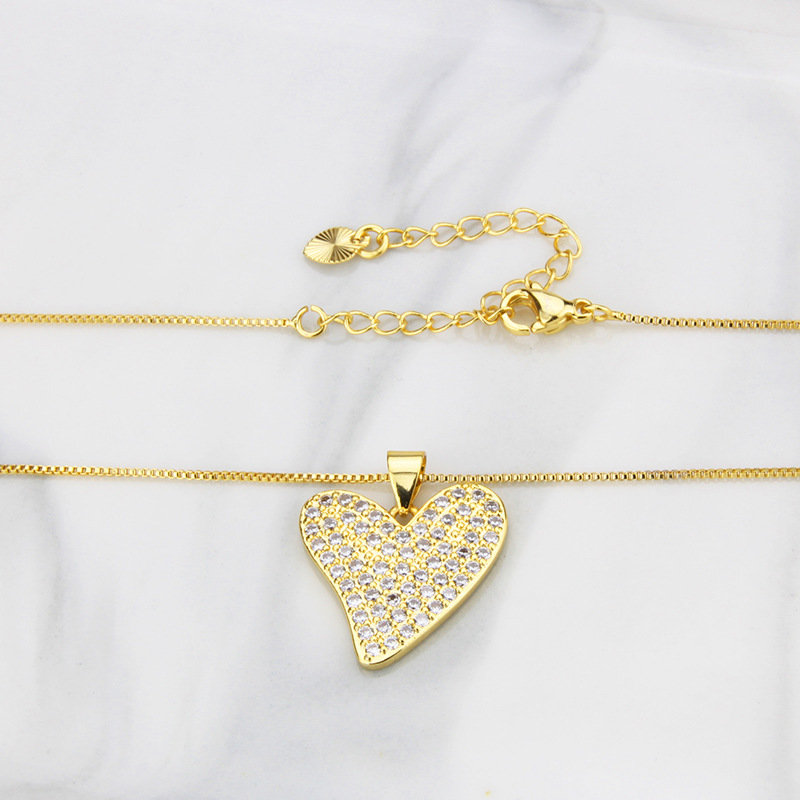 Simple Style Style Fashion Simple Full Diamond Love Zirconium Copper Pendant Necklace