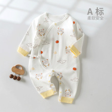 婴儿连体衣春秋a类0~6个月斜襟系带宝宝蝴蝶衣纯棉新生儿衣服