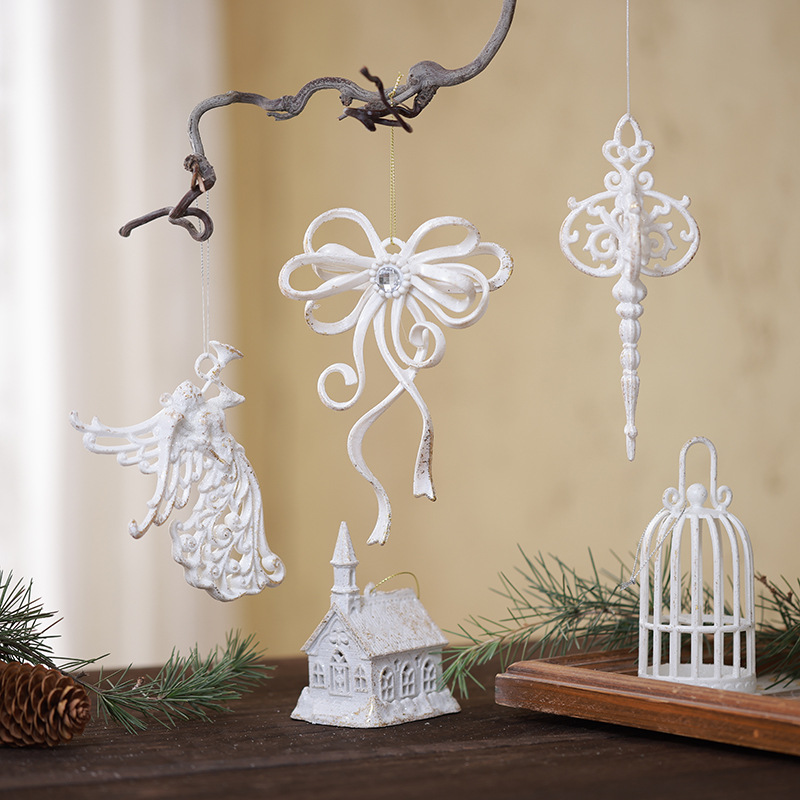 Buscando árboles de Navidad transfronterizos colgantes de flocos de nieve de Navidad casa de oro blanco arco ángel decoración de ventanas