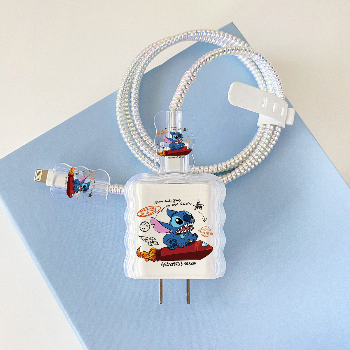 Apple 20w-YT1006 로켓 스티치 오버레이 헤드기어 + 물결선 클립 + 1m 레이저 흰색 로프 + 흰색 스트랩