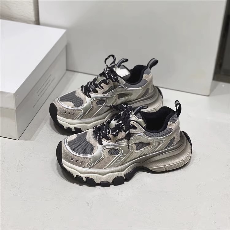 Genuine Leather Distressed Thick Soled Dad Shoes Ins 2024 Spring New Height Increasing and Slimming Casual Sports Shoes_voghion.com