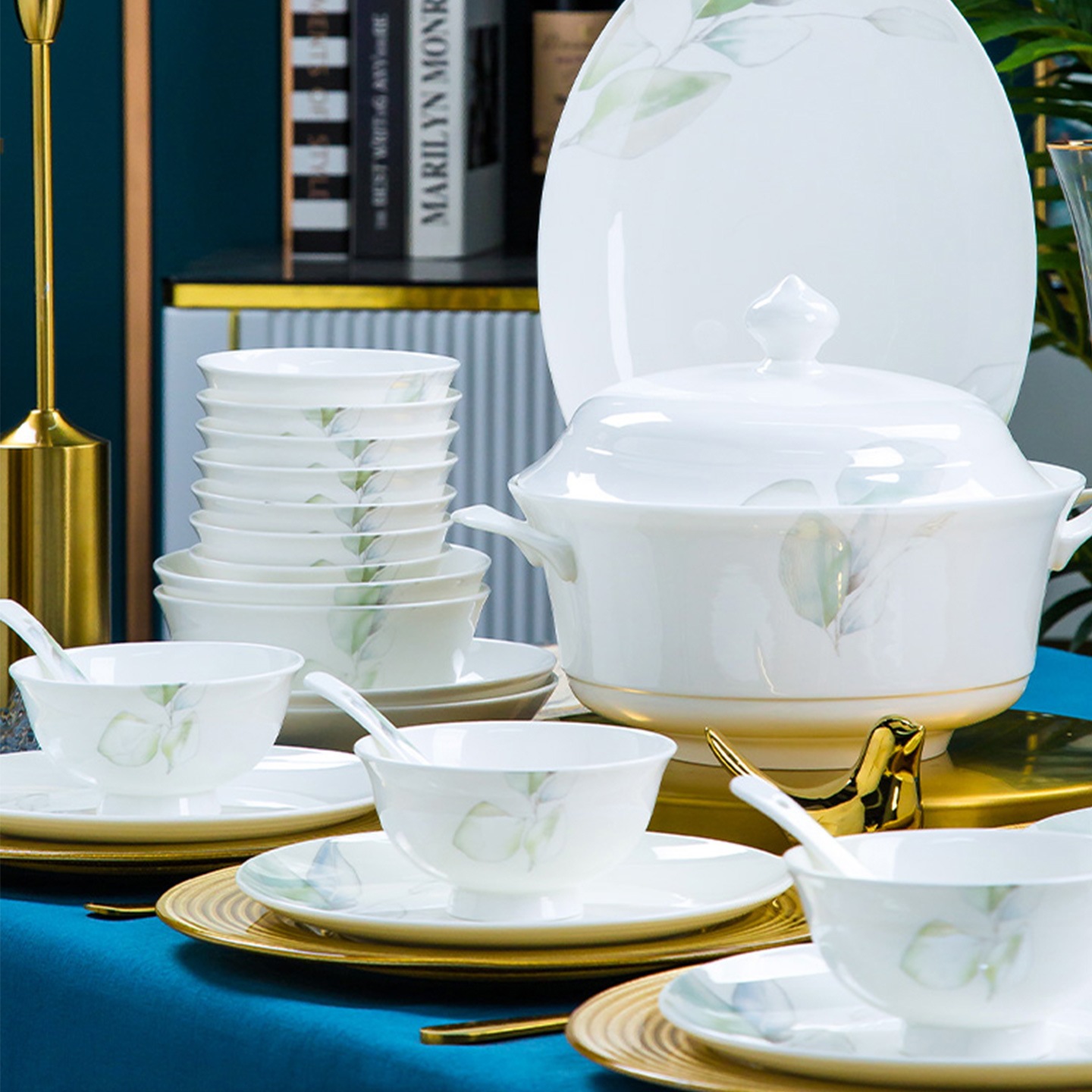 Underglaze Color 2025 New Bowl and Dish Set for Home Use Jingdezhen Light Luxury Tableware Housewarming High-Value Ceramic Bowls and Plates A^