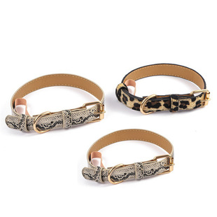 Cross-border New Leopard Print Pet Collar Adjustable PU Cat Neck Collar for Small and Medium Dog Outdoor Dog Walking Dog Collar