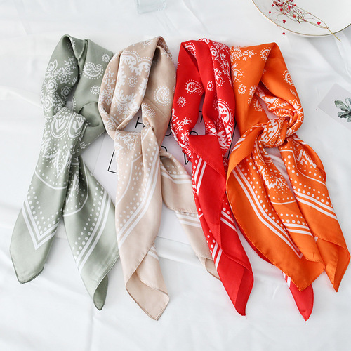 New Walnuts Flower 70cm Printed Satin Square Scarf Lady's Korean Style Decorative Fashion Tie Scarf Wholesale Silk Scarf