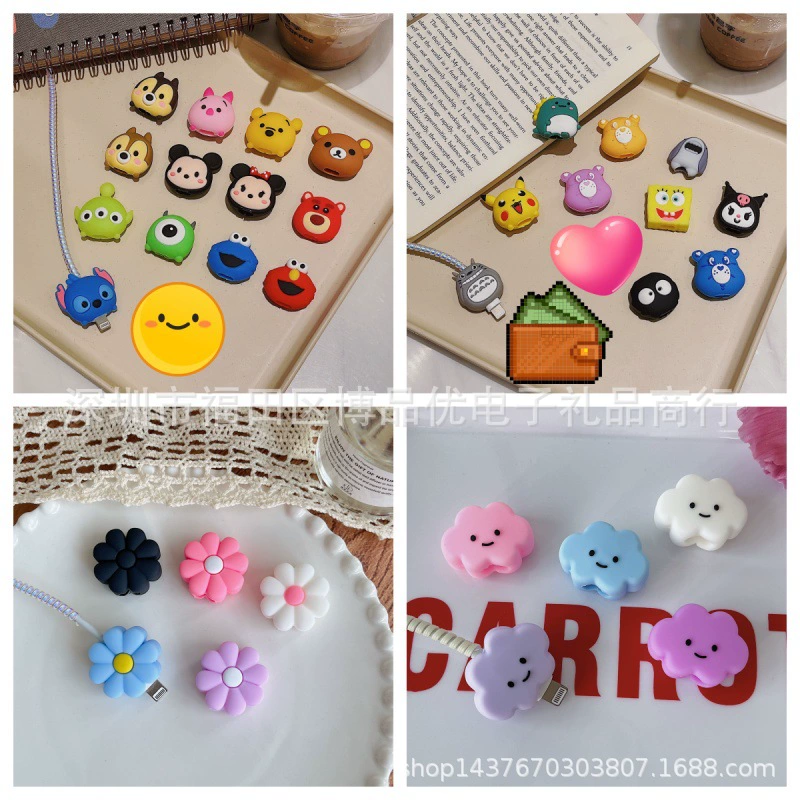 Q версия мультяшной куклы Облако кабель защиты данных мультфильм подходит для Apple зарядного провода чехол для головы