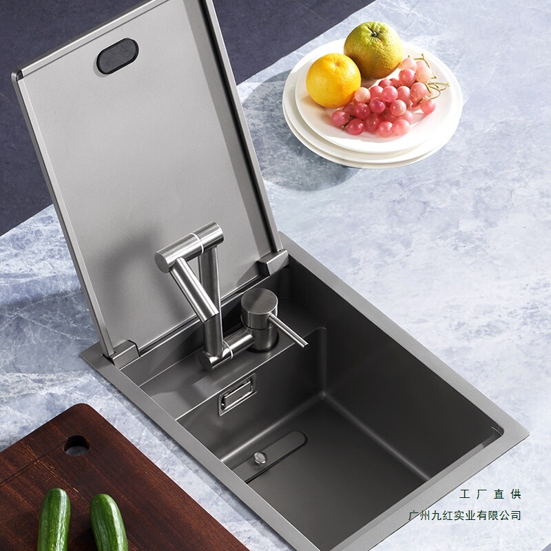 Invisible Sink with Cover, Bar Sink, Island Sink, Single Sink, Foldable, Stainless Steel, Built-In Invisible Sink with Cover, Bar Sink, Island Sink, Single Sink, Foldable, Stainless Steel, Built-In