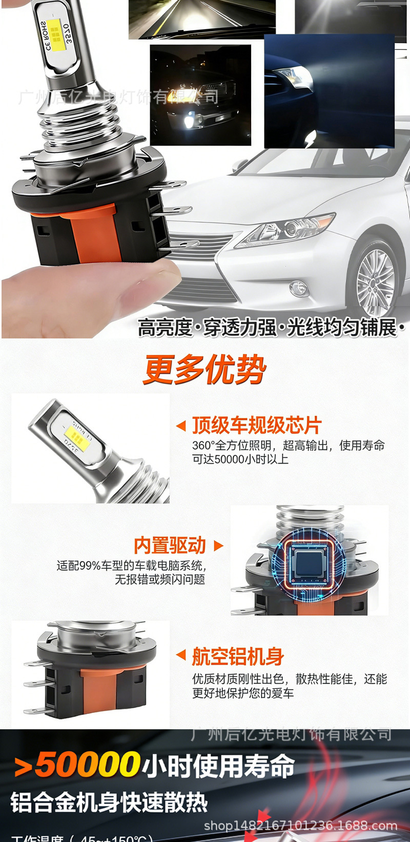 ebay hot sale H15 3570 2LED COB 80W fog lamp headlight bright driving light