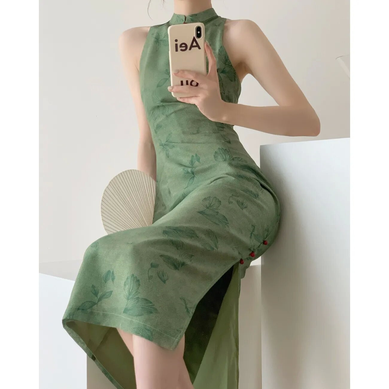 Retro Bright Green Improved Version Of The Chinese-style National-style Cheongsam , 2024 Summer New Waist-cinching_ecoleips.com