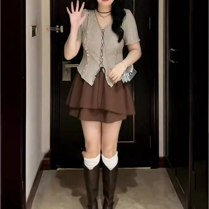 Летний комплект юбка и топ, для женщин plus size, с коротким рукавом, размеры M–4XL