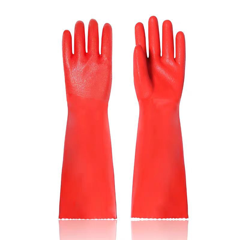 Guantes cálidos de lana de cuero con lana de PVC grueso lavado de ropa de cocina lavavajillas impermeable a la limpieza