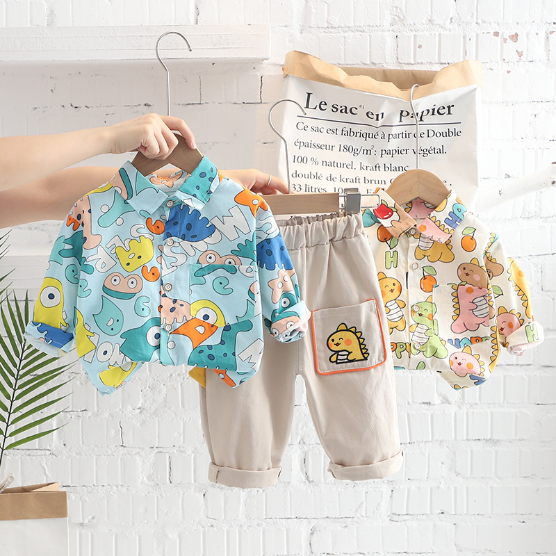 Men's baby Autumn new suit 2022 children's cartoon dinosaur two-piece children 1 year old 3 shirt spring and autumn