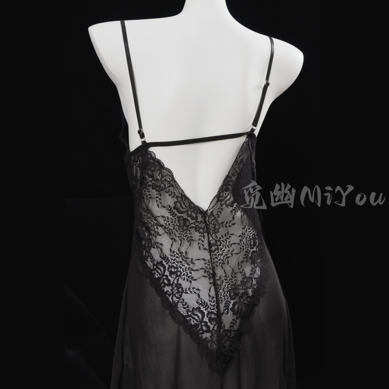 Miyou sexy lingerie deep V sexy lace see-through backless French pajamas mesh suspender skirt home wear Y8122