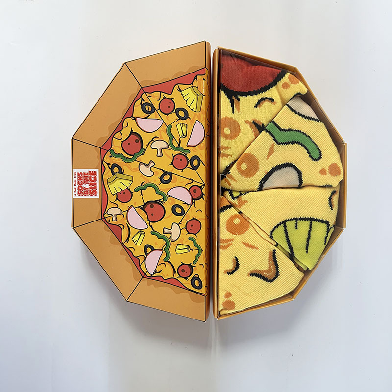 2024 Spring New Artificial Pizza Mid-calf Socks Artificial Food Toy ins Mini Men's Sports Socks Pizza Box