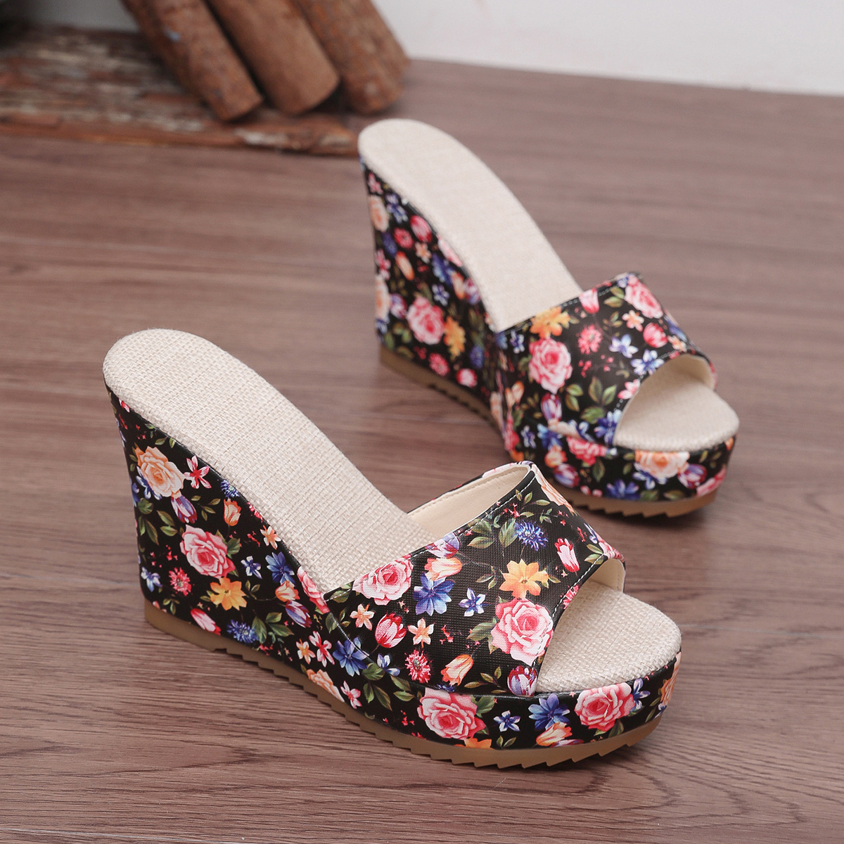 Women's Floral Sandals Summer Peep Toe Wedge Thick Sole European American Style Plus Size Shoes For Outdoor Wear_vogvips.com