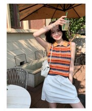 正奇特服饰/天丝色夹条纹polo领格子针织连衣裙女宽松显瘦裙子
