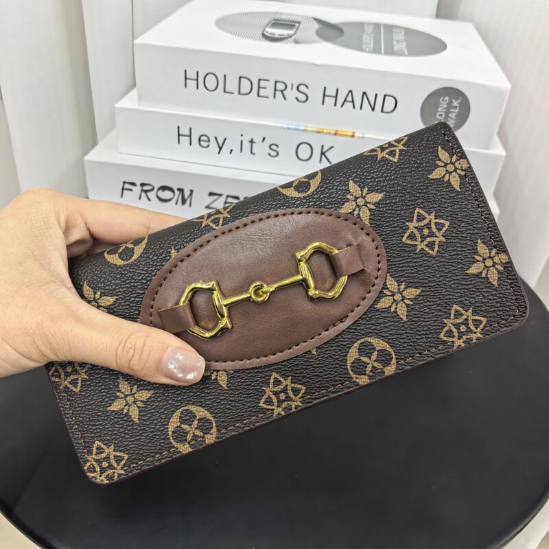 European and American Style Vintage Horsebit Long Wallet for Women, Large Capacity with Multiple Card Slots, Retro Style Clutch, Direct Sales from the Manufacturer