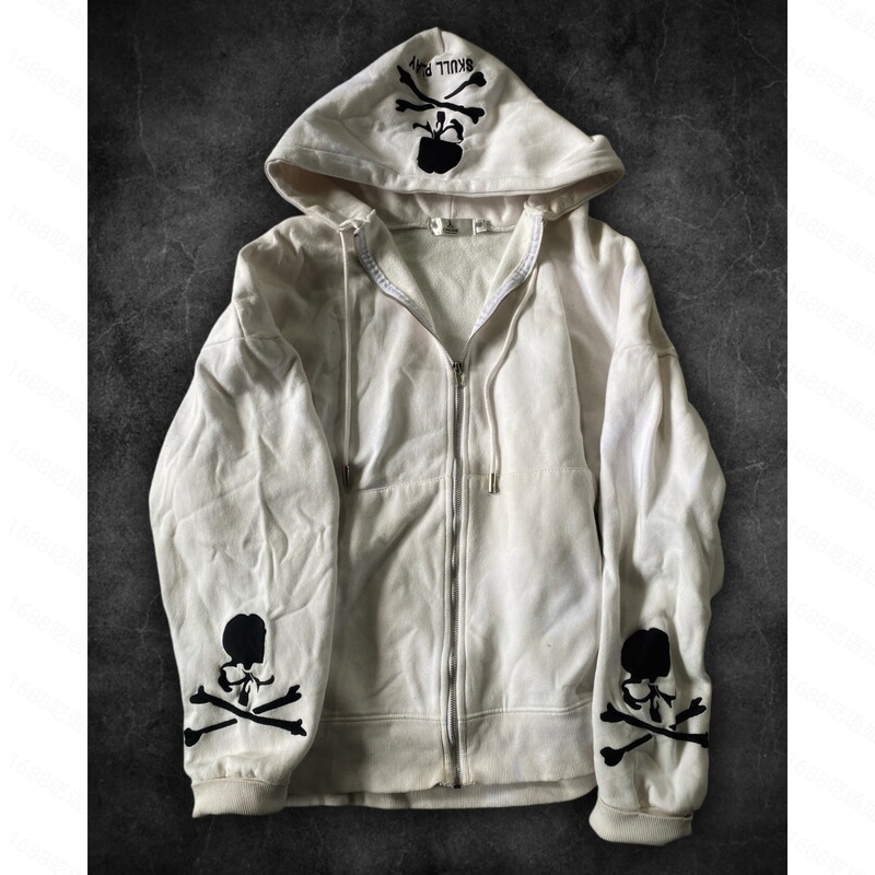 Y2K Long-Sleeved Pullover Zipper Printed Pattern Sweatshirt Jacket Hoodie Punk Dark Street Style Hip-Hop Ins