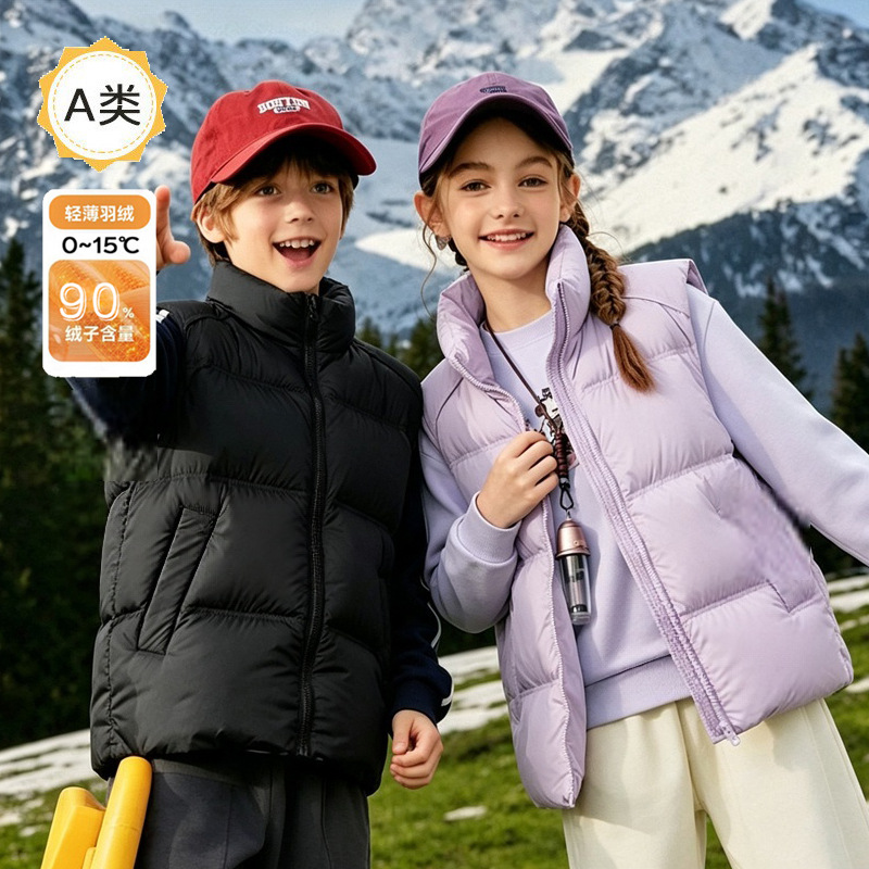 Children's Down Vest Jacket 2026 Autumn/Winter New Model for Boys and Girls, Thickened and Warm with Stand-up Collar for Older Kids and Toddlers