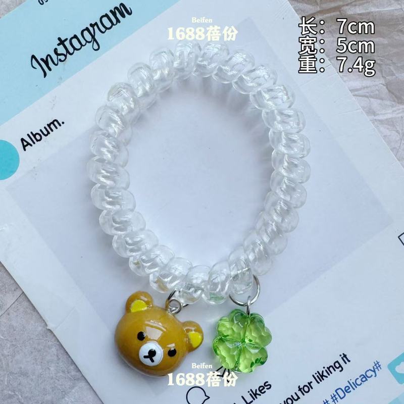 可爱轻松熊四叶草吊坠电话线发圈甜美百搭小清新扎发皮筋高马尾女|undefined