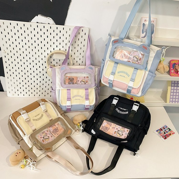 귀여운 대비 색상 작은 신선한 대학 소녀 크로스 바디 가방 일본식 대용량 학생 클래스 어깨 가방