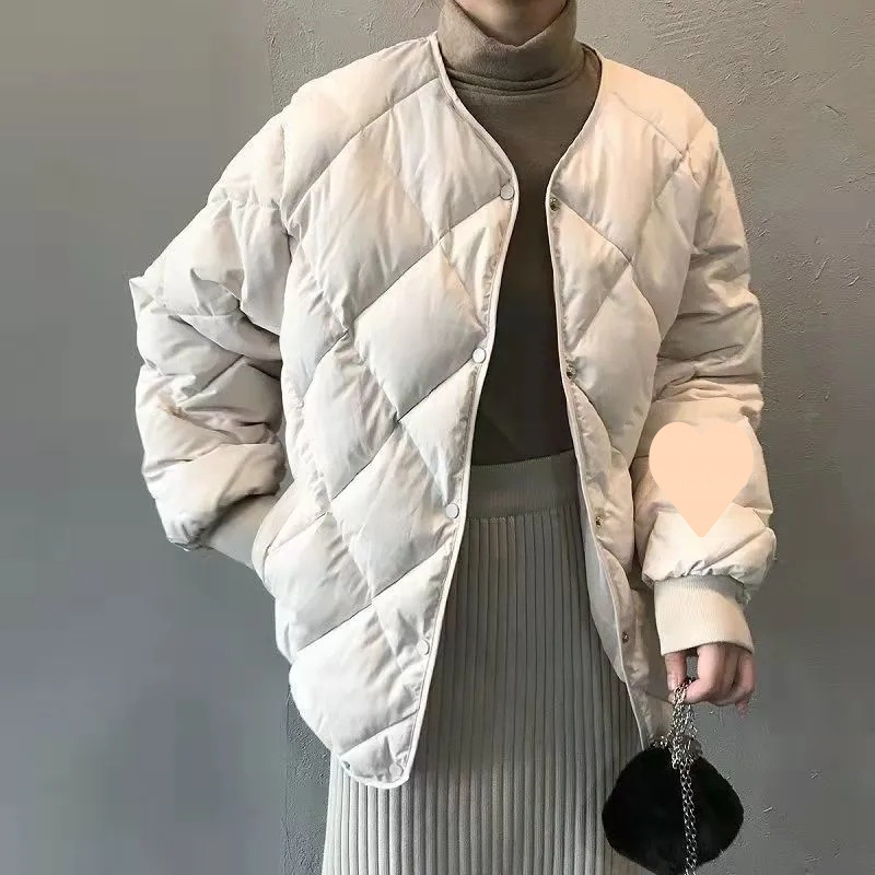 小个子网红短款棉衣女菱形格宽松保暖棉服韩版2025冬装外套羽绒棉