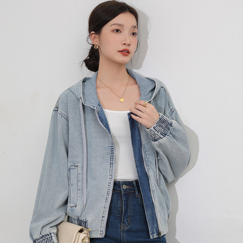 高级感超好看牛仔外套女2025秋季新款宽松百搭连帽短款外套上衣女|undefined