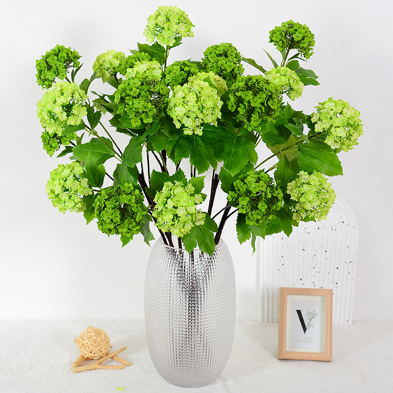High-end 3-headed wood Hydrangea artificial flowers, silk snowball Hydrangea fake flowers for wedding decoration, home and office flowers, art and scenery decoration