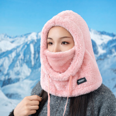 围脖口罩一体帽子女冬季加绒加厚套头帽护耳防风棉帽骑车保暖神器