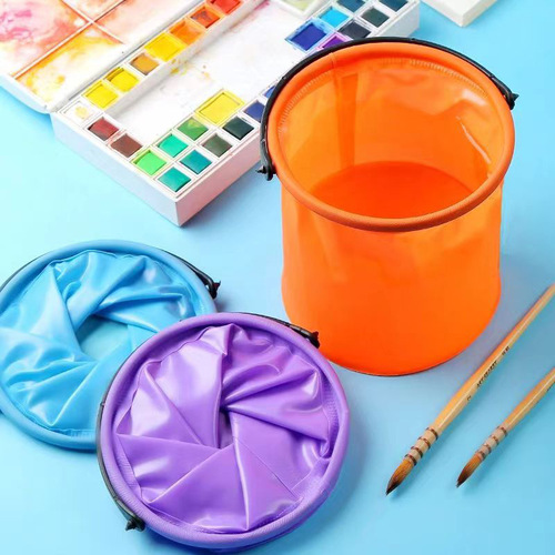 Rubber art folding bucket wholesale multifunctional fishing bucket portable outdoor sketching telescopic brush washing bucket