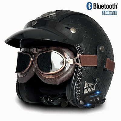 Motosiklet kaskı (dəbilqə) – leather helmet electric car riding - v-black-pineapple-bronze-mirror-bluetooth-s