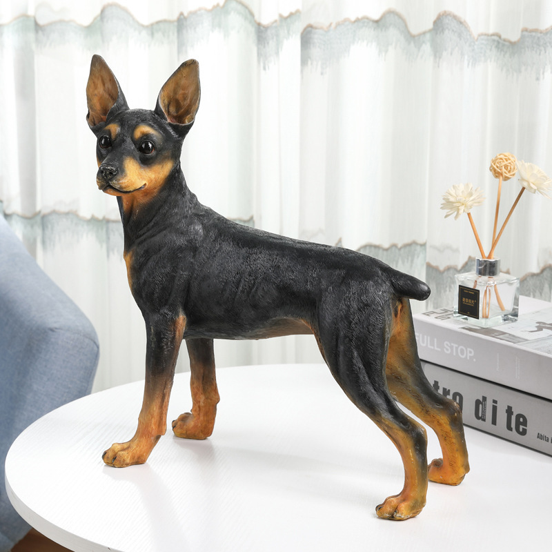 Simulation dog decoration lucky Doberman animal model sculpture living room entrance TV cabinet decorative resin crafts
