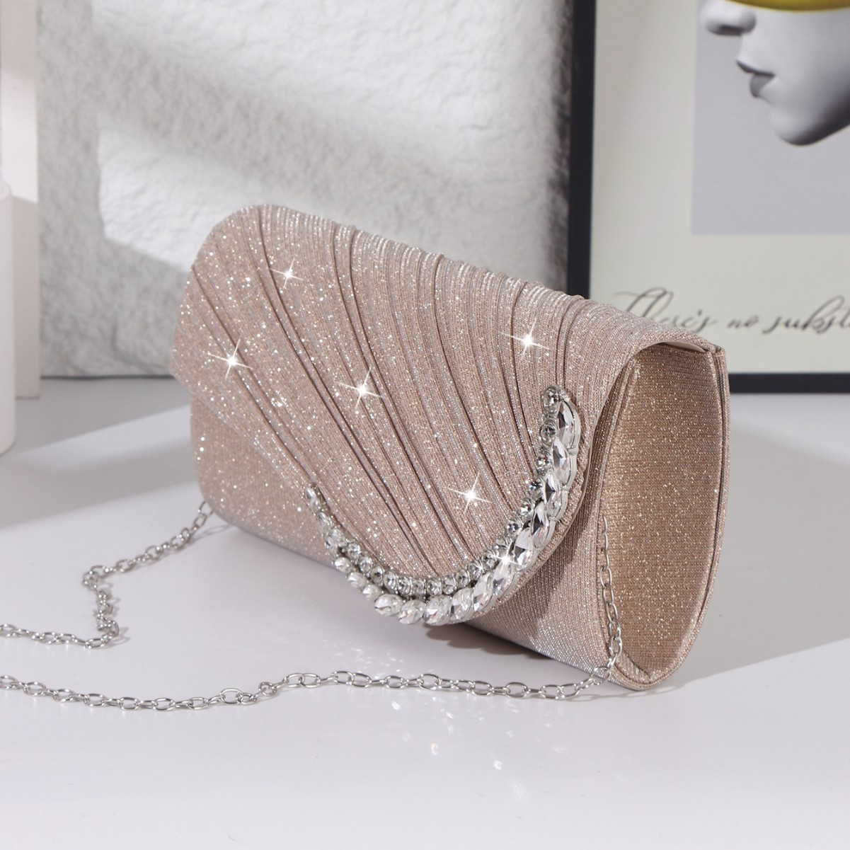 In Stock Wholesale Evening Clutch Bag Cross-Border Trade Pleated Handbag Elegant Banquet Bag For Qipao Gown Bridal Evening Wear - Thumbnail 2