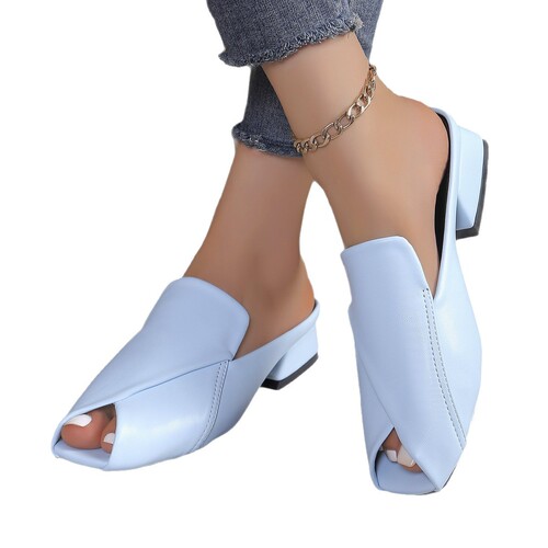 2025 spring and summer fashion half slippers women's head personality open-toed square heeled sandals fashionable low-heeled slippers