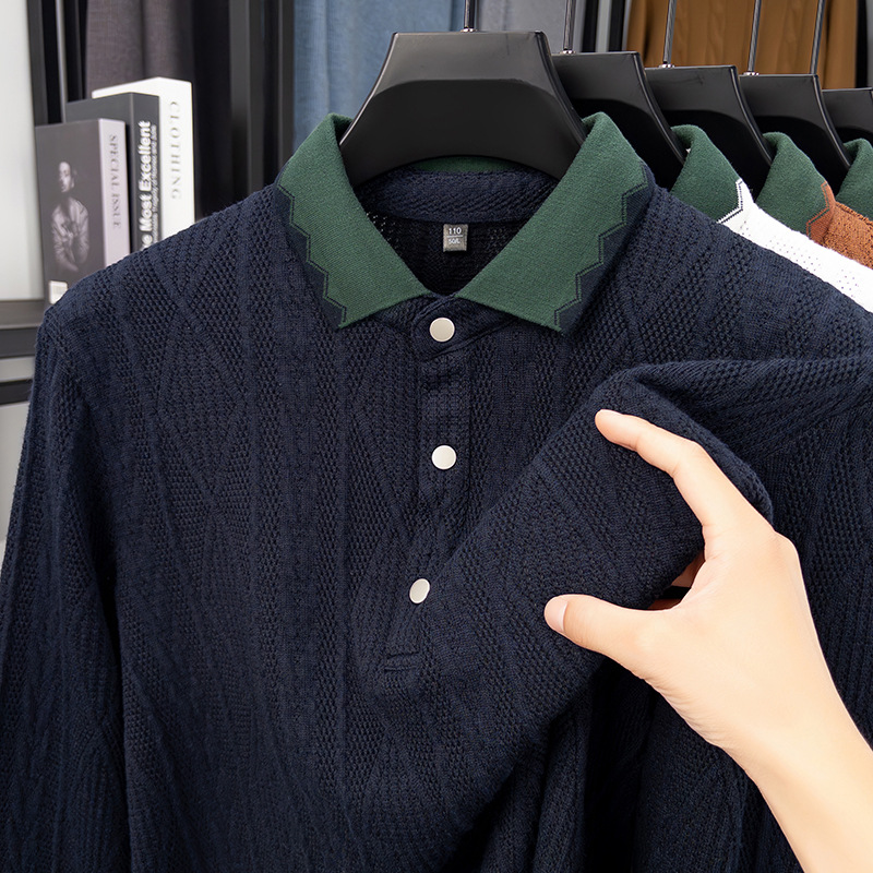 Botones de moda jacquard nuevo hombre otoño invierno camiseta de punto con solapa hombre transfronterizo simple suéter universal