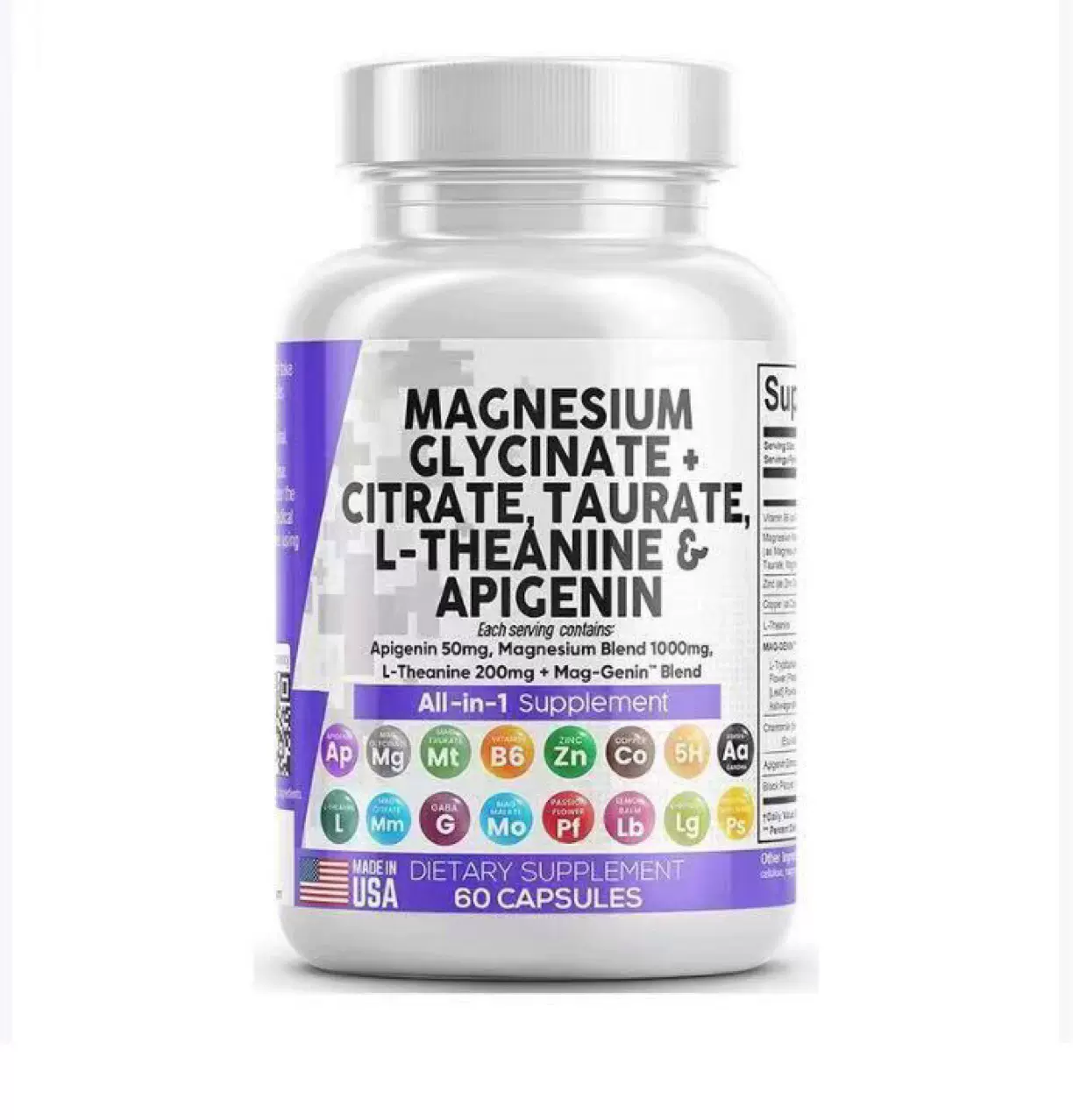 现货跨境热销 甘氨酸镁柠檬酸补充剂镁胶囊 可O EM 60粒装