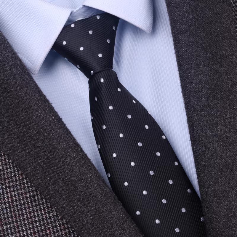 (핸드프린팅) 8cm 블랙 도트무늬 넥타이