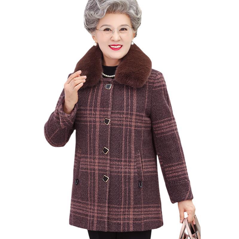 Winter Mother's Clothing Mid-Length Cotton Woolen Outwear Middle-Aged and Elderly Women's Winter Clothing Thickeneded Imitation Mink Velvet Top Women's Clothing