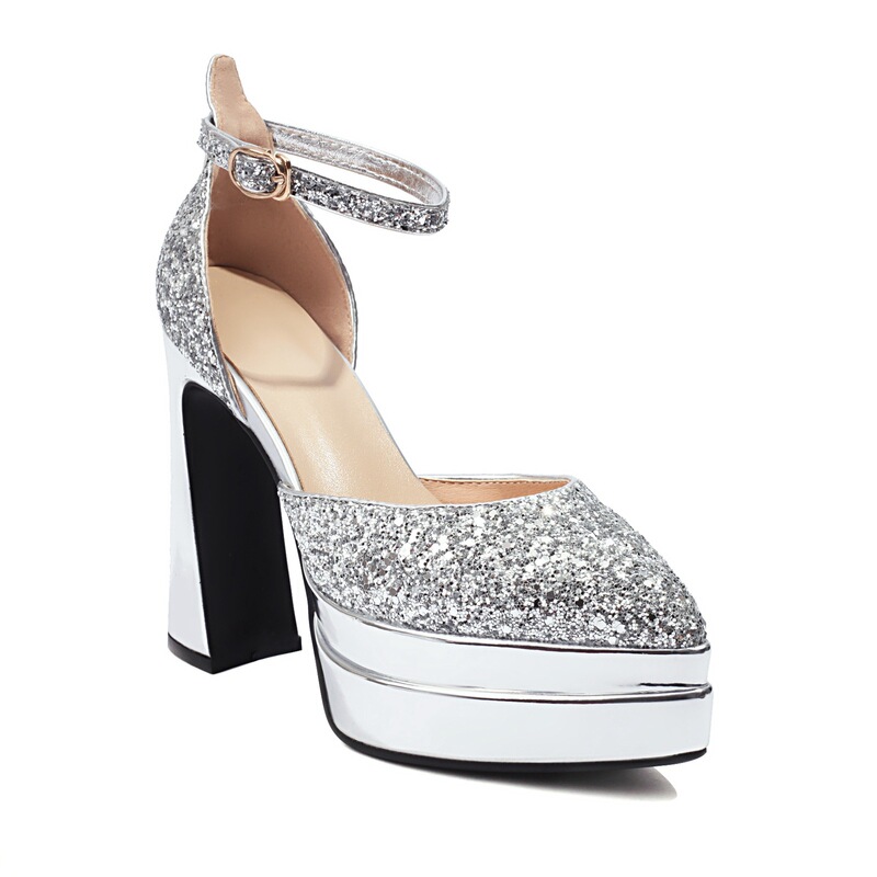 Spring and Summer New Products Sequined Glitter Super High Heels Waterproof Platform Wedding Shoes Performance Stage Catwalk Nightclub Trend