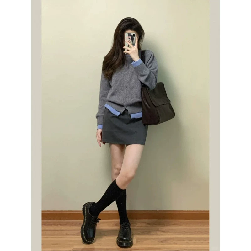 Spring set, sweater, thin cardigan, knitted universal jacket, simple and elegant design