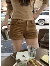 美式复古灯芯绒低腰短裤2025新款秋装辣妹百搭显瘦休闲A字裤女装