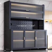 厨房置物架加长落地多层铁艺餐边柜多功能收纳碗碟锅具储物柜轻奢