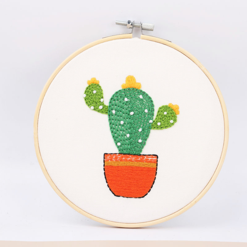 Cactus en maceta planta flor DIY material de bordado hecho a mano paquete costura traje