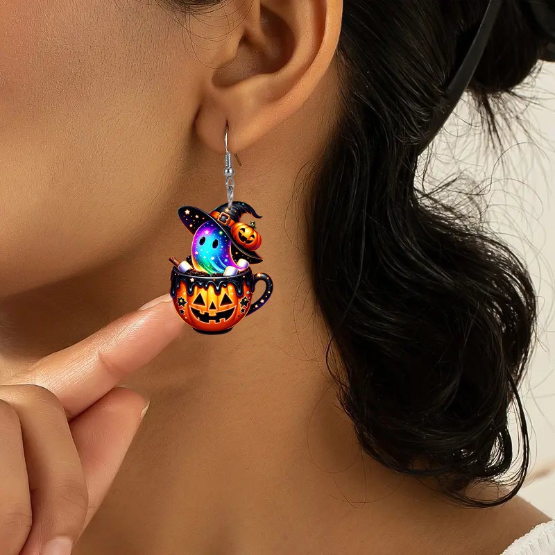 Halloween Festival Pumpkin, ghost Pattern 1 Pair Retro Classic Style Pumpkin Ghost Acrylic Drop Earrings
