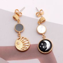 布契新款高版本天然黑玛瑙白贝母耳钉女法式六芒星罗盘饰品批发
