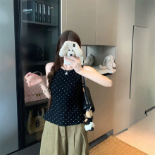 2026新款黑色波点吊带背心女内搭夏季韩系修身后背绑带款无袖上衣