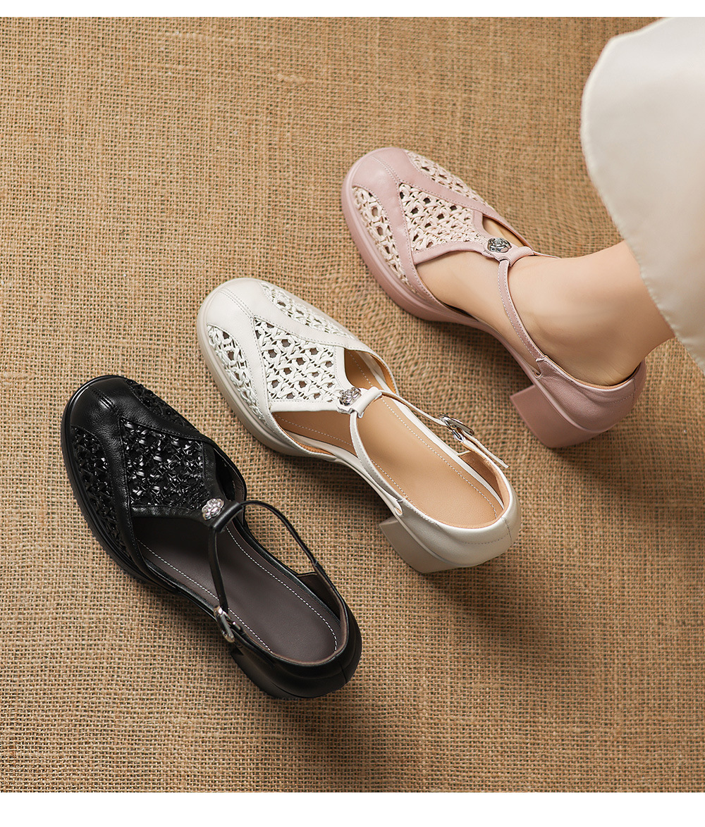 Sandal cao gót nữ mũi nhọn quai chữ T đế dày gót 8.5 cm phong cách vintage — đen chi tiết 7